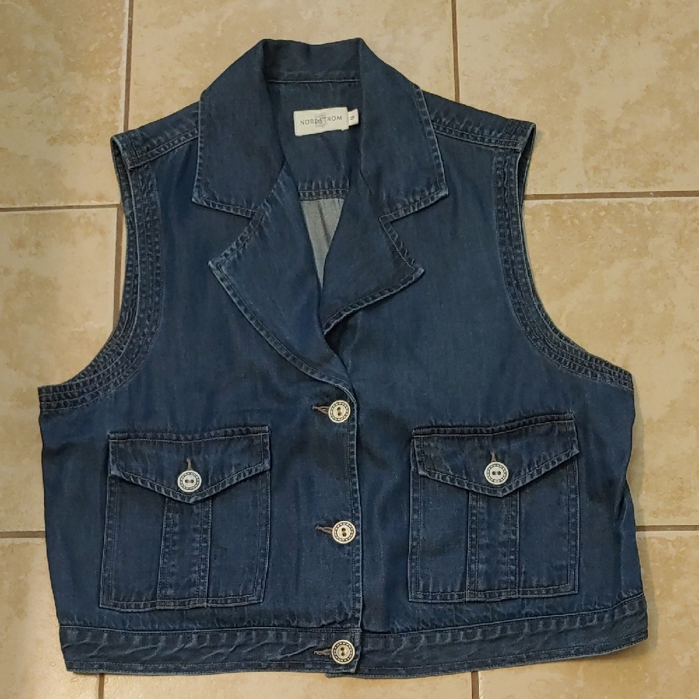 VTG Nordstrom Jean Button-Up Vest Dark Blue Denim Women's Size M